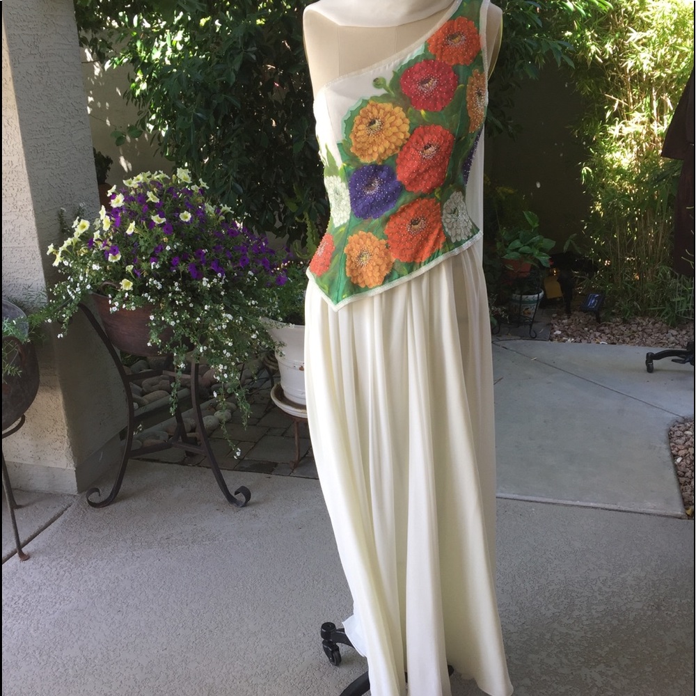 Custom hand painted dress with scarf never worn